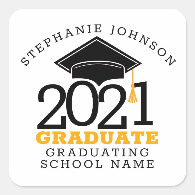 Custom Trendy Typography Class of 2021 Graduate Square Sticker (Front)