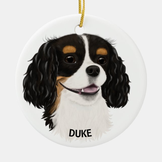 Custom Tri-Coloured Cavalier King Spaniel  Ceramic Ornament (Front)