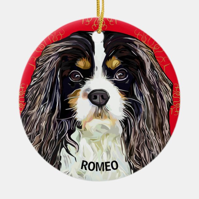 Custom Tri-Coloured Cavalier King Spaniel  Ceramic Ornament (Front)
