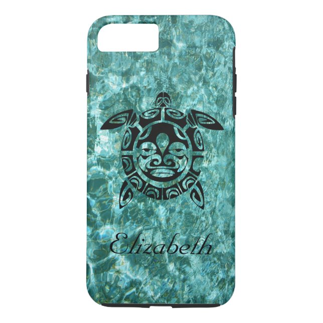 Custom Tribal Mask Sea Turtle Aqua Blue Case-Mate iPhone Case (Back)