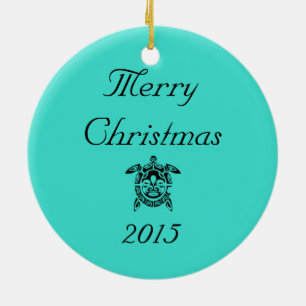 Custom Tribal Mask Sea Turtle Turquoise Ceramic Ornament