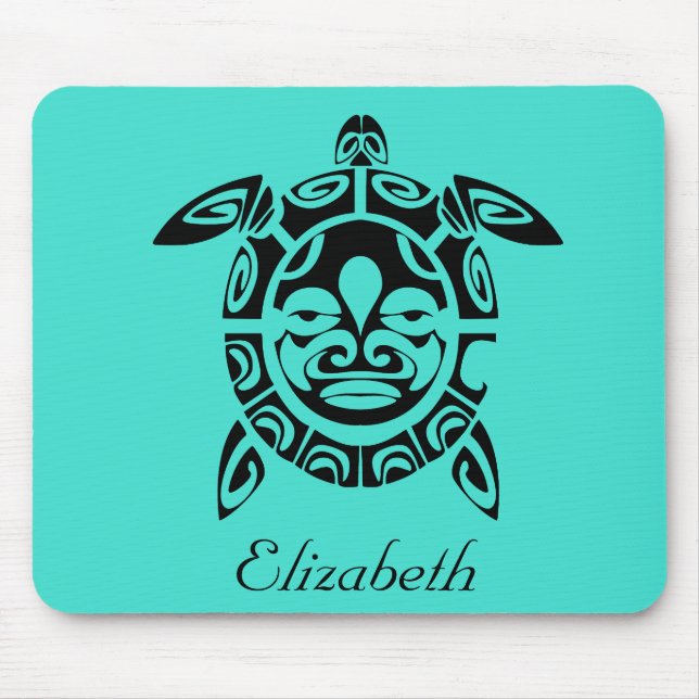 Custom Tribal Mask Sea Turtle Turquoise Mouse Pad (Front)