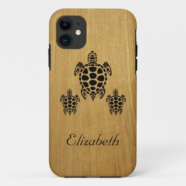Custom Tribal Sea Turtle Faux Wood Case-Mate iPhone Case (Back)
