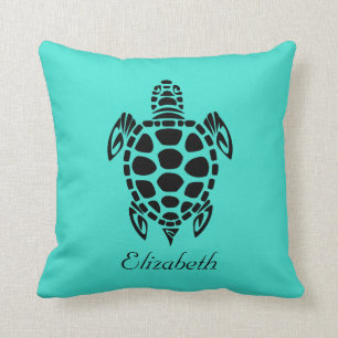 Custom Tribal Sea Turtle Turquoise Cushion