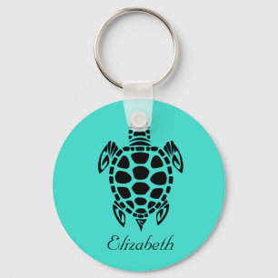 Custom Tribal Sea Turtle Turquoise Key Ring