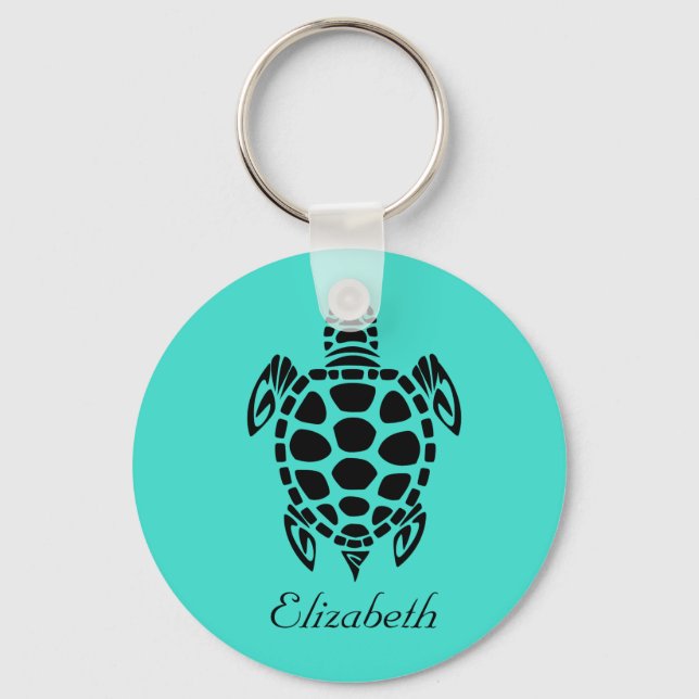 Custom Tribal Sea Turtle Turquoise Key Ring (Front)