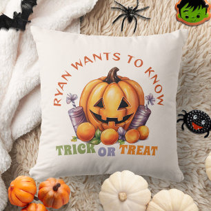 Custom Trick or Treat Fun Pumpkin Halloween Treats Cushion