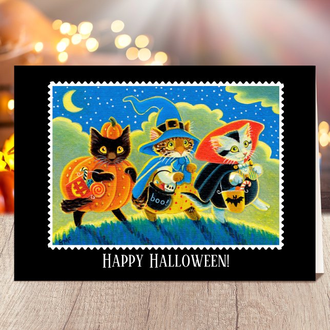 Custom Trick or Treat Halloween Cat Witch Card (Creator Uploaded)
