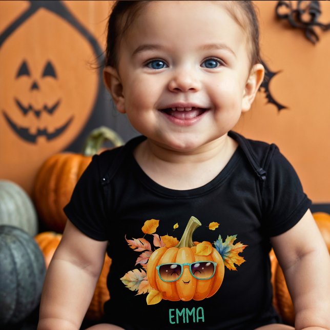 Custom Trick or Treat Orange Pumpkin Fun Halloween Baby Bodysuit (Creator Uploaded)