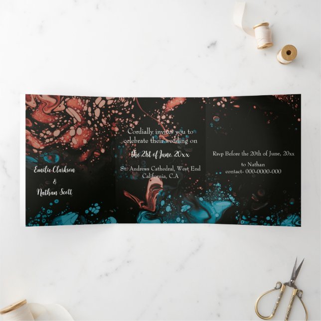 Custom Trifold Wedding Invitation (Black) (Inside)