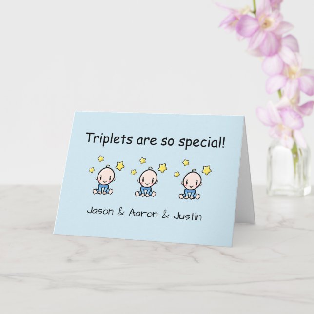 Custom Triplets Congratulations Card, Triplet Boys Card (Orchid)