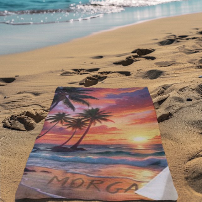 Custom Tropical Beach Sunset | Coastal Art Beach Towel (Creator Uploaded)