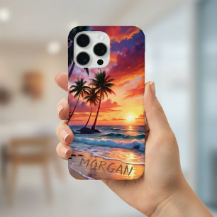 Custom Tropical Beach Sunset   Coastal Art iPhone 15 Pro Max Case