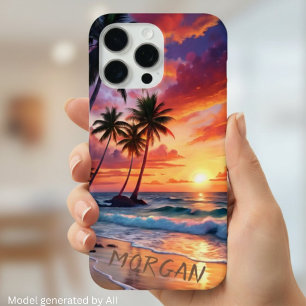 Custom Tropical Beach Sunset Coastal Art iPhone 15 Pro Max Case