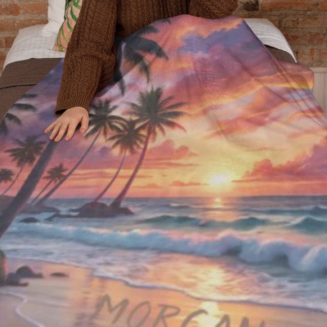 Custom Tropical Beach Sunset | Coastal Art Fleece Blanket (Creator Uploaded)