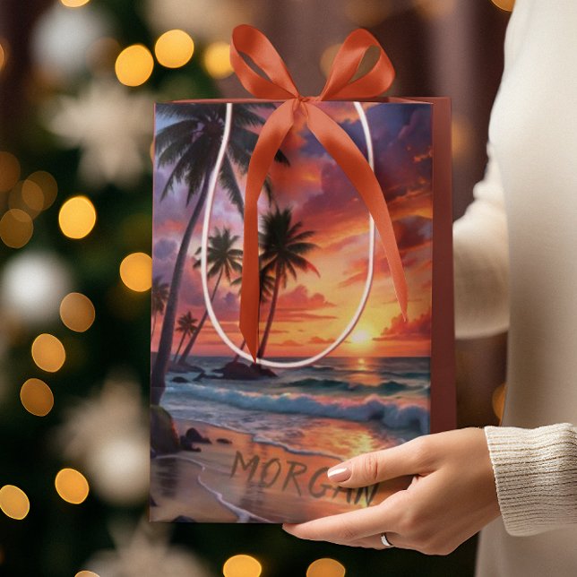 Custom Tropical Beach Sunset | Coastal Art Medium Gift Bag (Creator Uploaded)