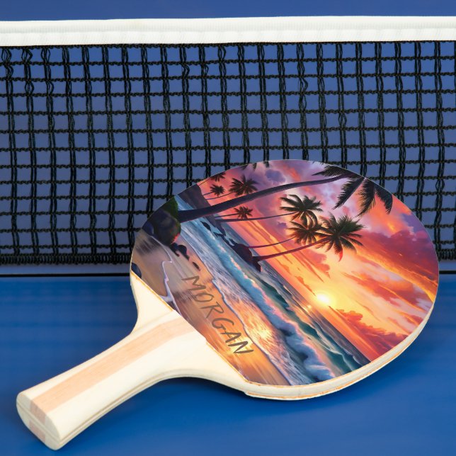 Custom Tropical Beach Sunset | Coastal Art Ping Pong Paddle (Insitu)