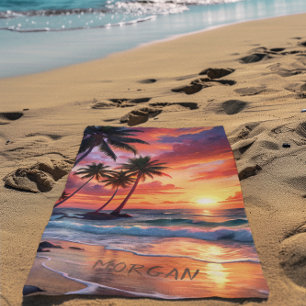 Custom Tropical Beach Sunset Coastal Art Towel