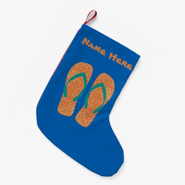 Custom Tropical Christmas Flip Flops Beach Holiday Small Christmas Stocking (Front (Hanging))