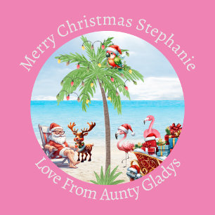 Custom Tropical Christmas In July Party On Pink Wrapping Paper
