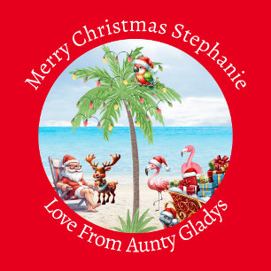 Custom Tropical Christmas In July Party On Red Wrapping Paper