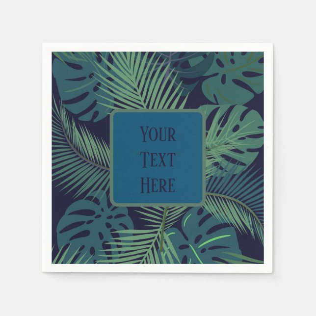 custom tropical dark palm leaf, fig leaves jungle  napkin (Front)
