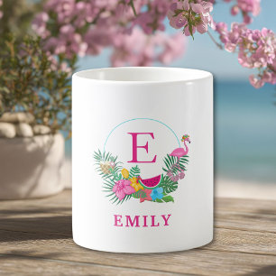 Custom Tropical Flamingo Floral Monogram Coffee Mug