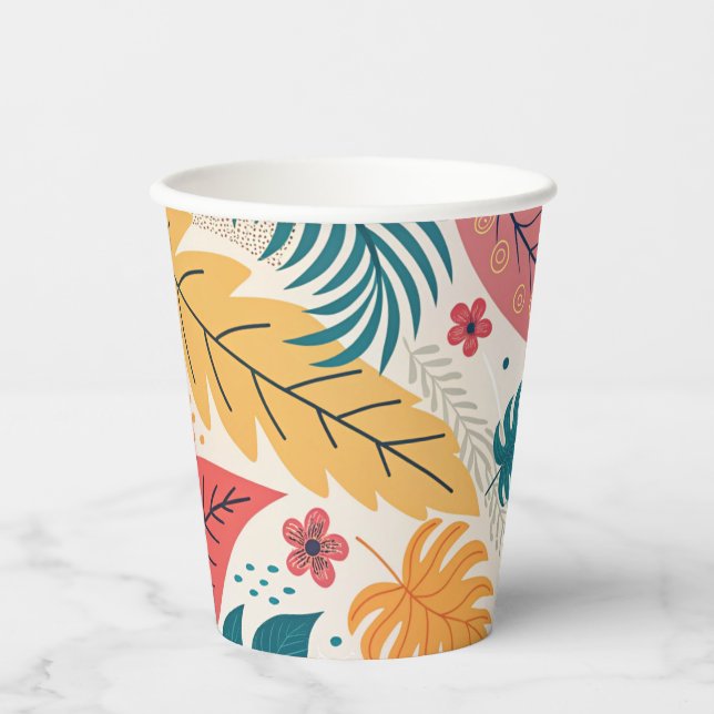 Custom Tropical Floral Paper Cups - Bulk Event (Front)