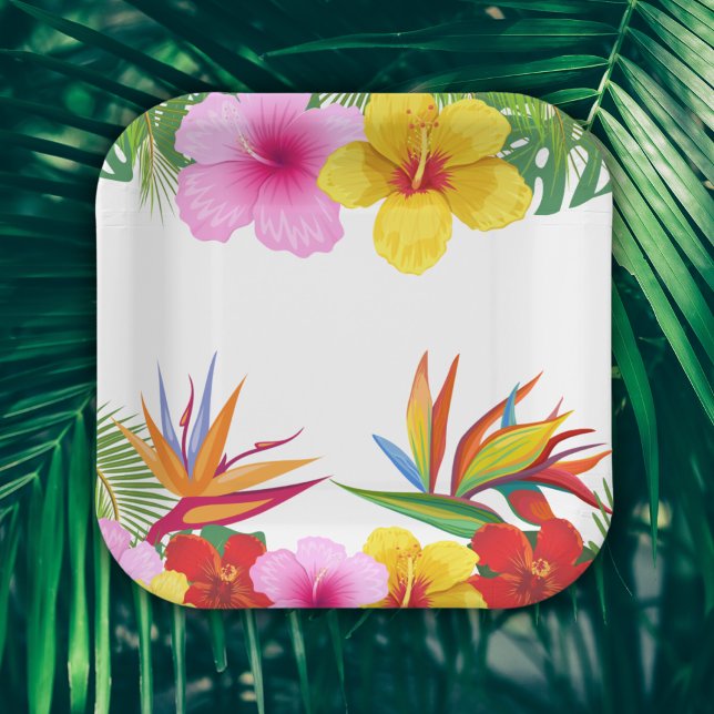 Custom Tropical Flowers Hibiscus Party Paper Plate (Creator Uploaded)