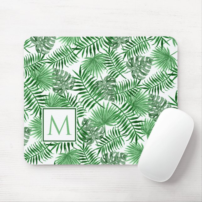 Custom Tropical Green Leaves Watercolor Pattern Mouse Pad (With Mouse)