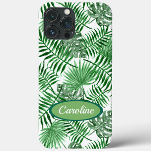 Custom Tropical Green Palm Leaves Summer Pattern iPhone 13 Pro Max Case