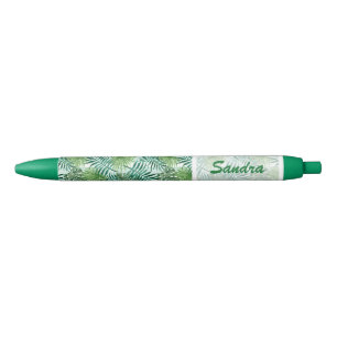 Custom Tropical Hawaiian Green Palm Leafs Pattern Black Ink Pen