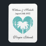 Custom tropical heart beach destination wedding magnet<br><div class="desc">Custom tropical heart beach destination wedding Magnet. Romantic weathered palm tree heart logo with your unique location text. Personalised design with elegant script typography for name of bride and groom plus date of marriage. Create them for bride, bridesmaids, maid of honour, mother of the bride, guests etc. Great for party...</div>