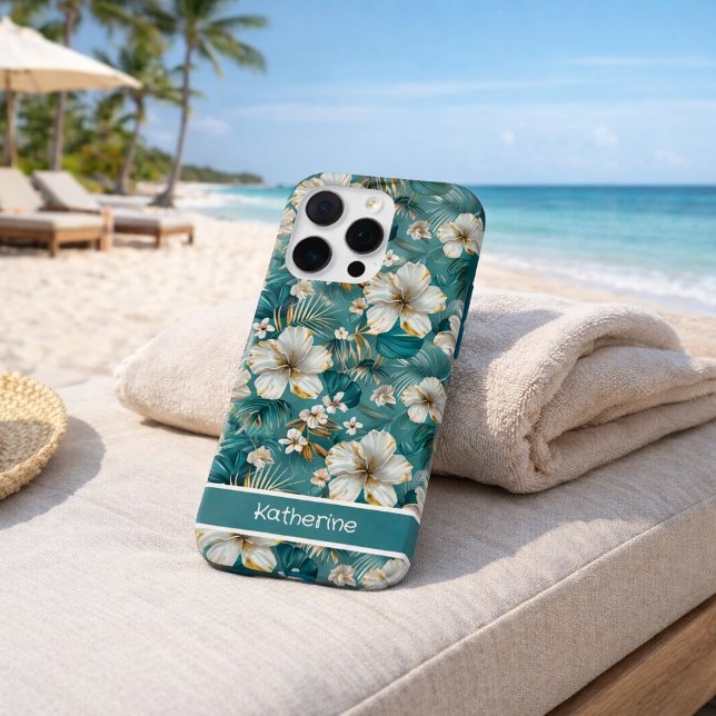 Custom Tropical Hibiscus Floral Teal iPhone Case (Creator Uploaded)