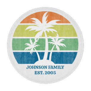 Custom Tropical Island House Palm Trees Cutting Board