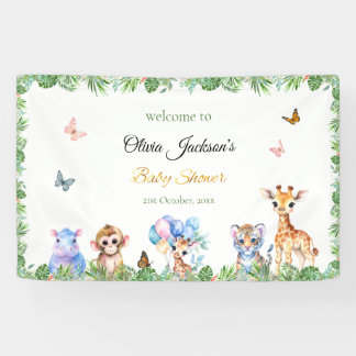 Custom Tropical Jungle Baby animals Baby Shower Banner