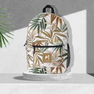 Custom Tropical Leaf Golden Charcoal Design Printed Backpack