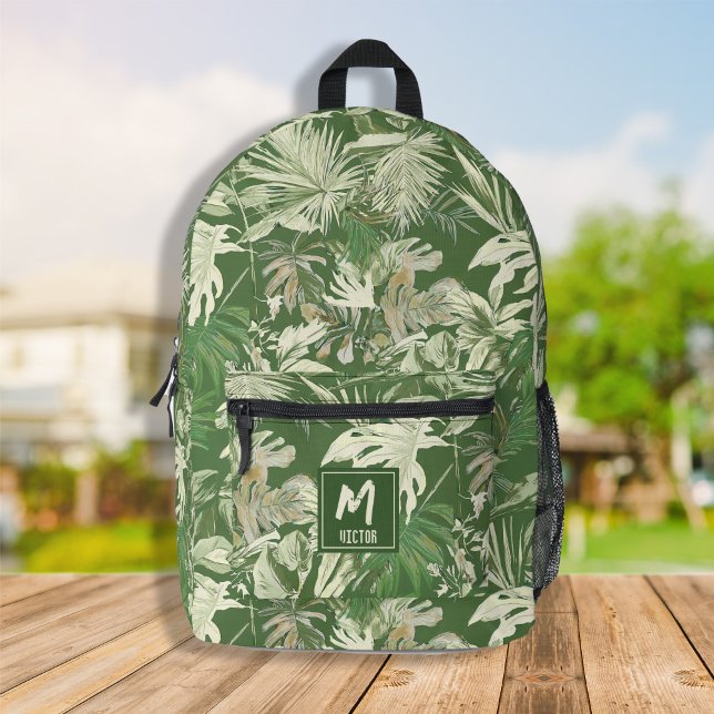 Custom Tropical Leaf Green Exotic Modern Design  Printed Backpack (Custom tropical leaf green exotic modern design printed backpack, back to school, travel bags)