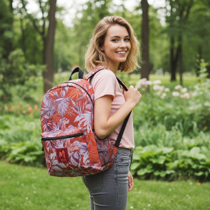 Custom Tropical Leaf Hot Summer Red Modern Design  Printed Backpack