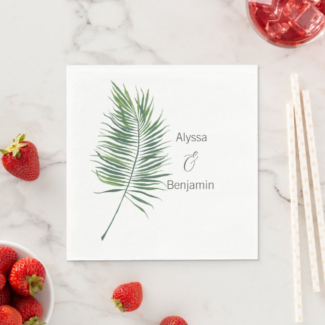 Custom Tropical Leaf Watercolor Wedding Napkin (Insitu)