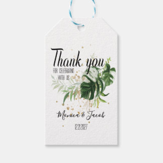 Custom Tropical Monstera Leaf Wedding Thank you Gift Tags