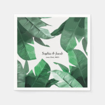 Custom Tropical palm print wedding napkins