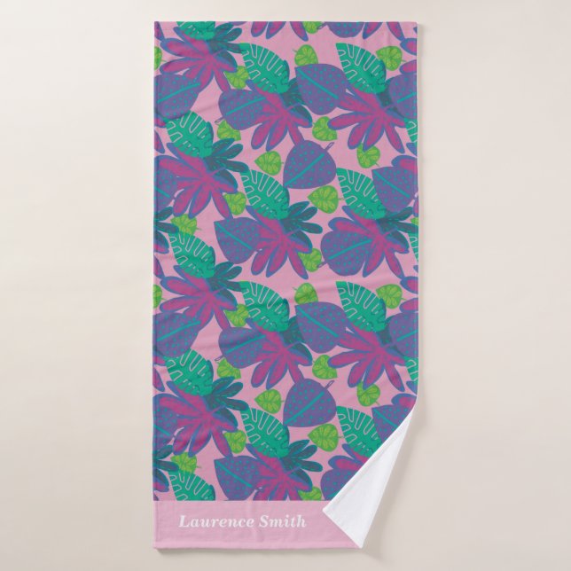 Custom tropical pink colourful modern name bath towel (Bath Towel)