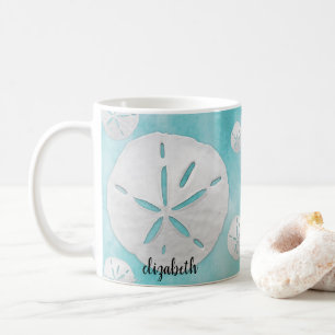 Custom Tropical Sand Dollar Turquoise Watercolor Coffee Mug