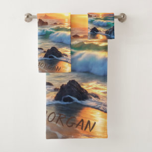 Custom Tropical Sunset Cliffs – Vibrant Coastal Bath Towel Set