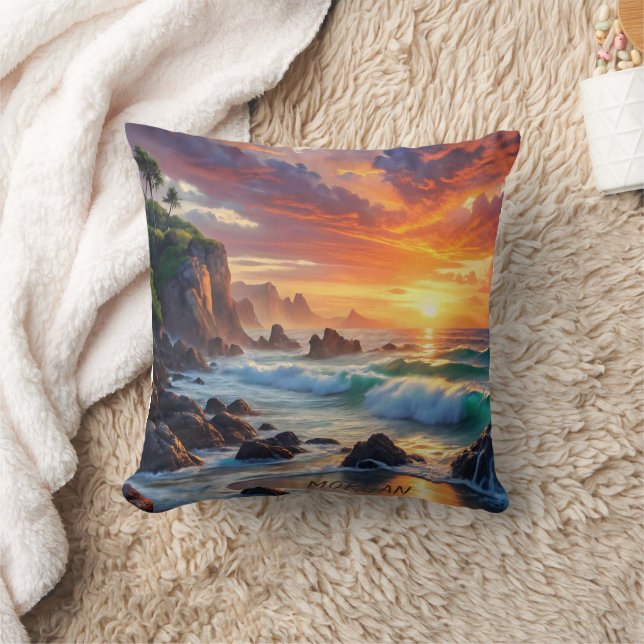 Custom Tropical Sunset Cliffs – Vibrant Coastal  Cushion (Blanket)