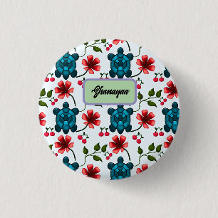 Custom Tropical Turtle Cherry Floral Pattern 3 Cm Round Badge