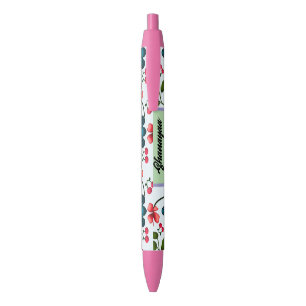 Custom Tropical Turtle Cherry Floral Pattern Black Ink Pen