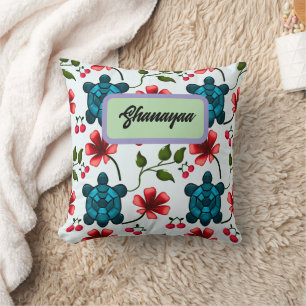 Custom Tropical Turtle Cherry Floral Pattern Cushion