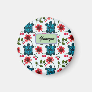 Custom Tropical Turtle Cherry Floral Pattern Magnet